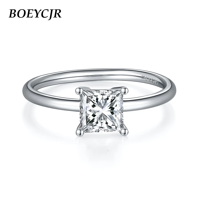 BOEYCJR 925 Silver Princess Cut 1ct /2ct D Color Moissanite VVS1 Solitarie Engagement Ring for Women