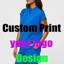 Beauty Custom Print Logo Medical Scrub Nurse Salon Pet Spa Veterinary Uniform Hospita lDoctor Workwear Non-sticky Hair Work Suit