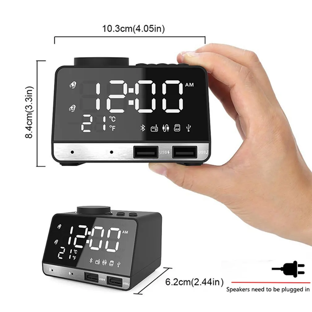 Radio Alarm Clock Speaker K11 Bluetooth  With 2 USB Ports LED Digital Alarm Clock Home Decoration Snooze Table Clock