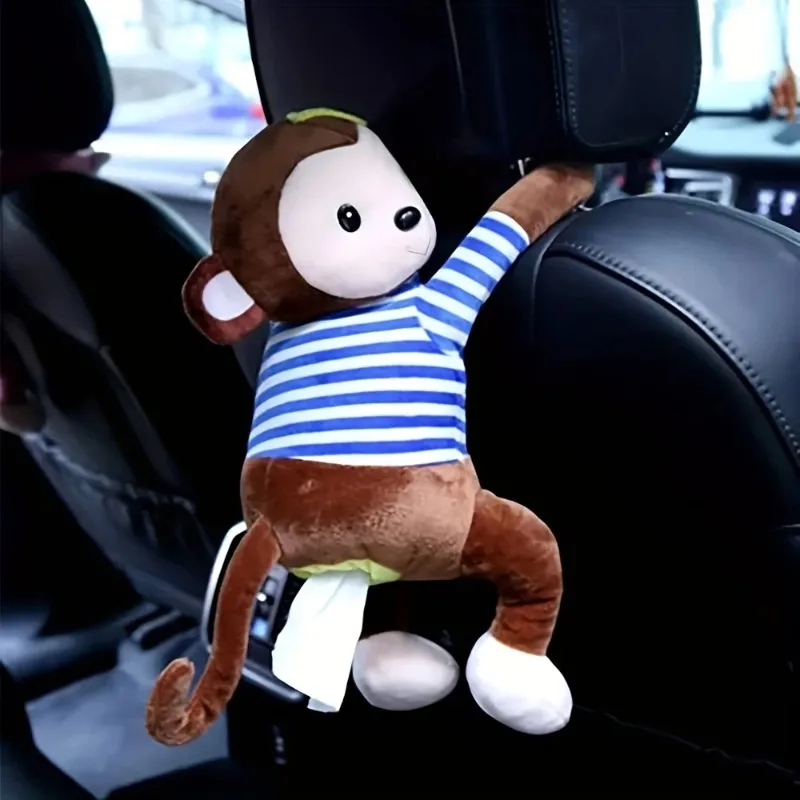 

Plush monkey design car hanging tissue box, cute car tissue box, car decoration accessories