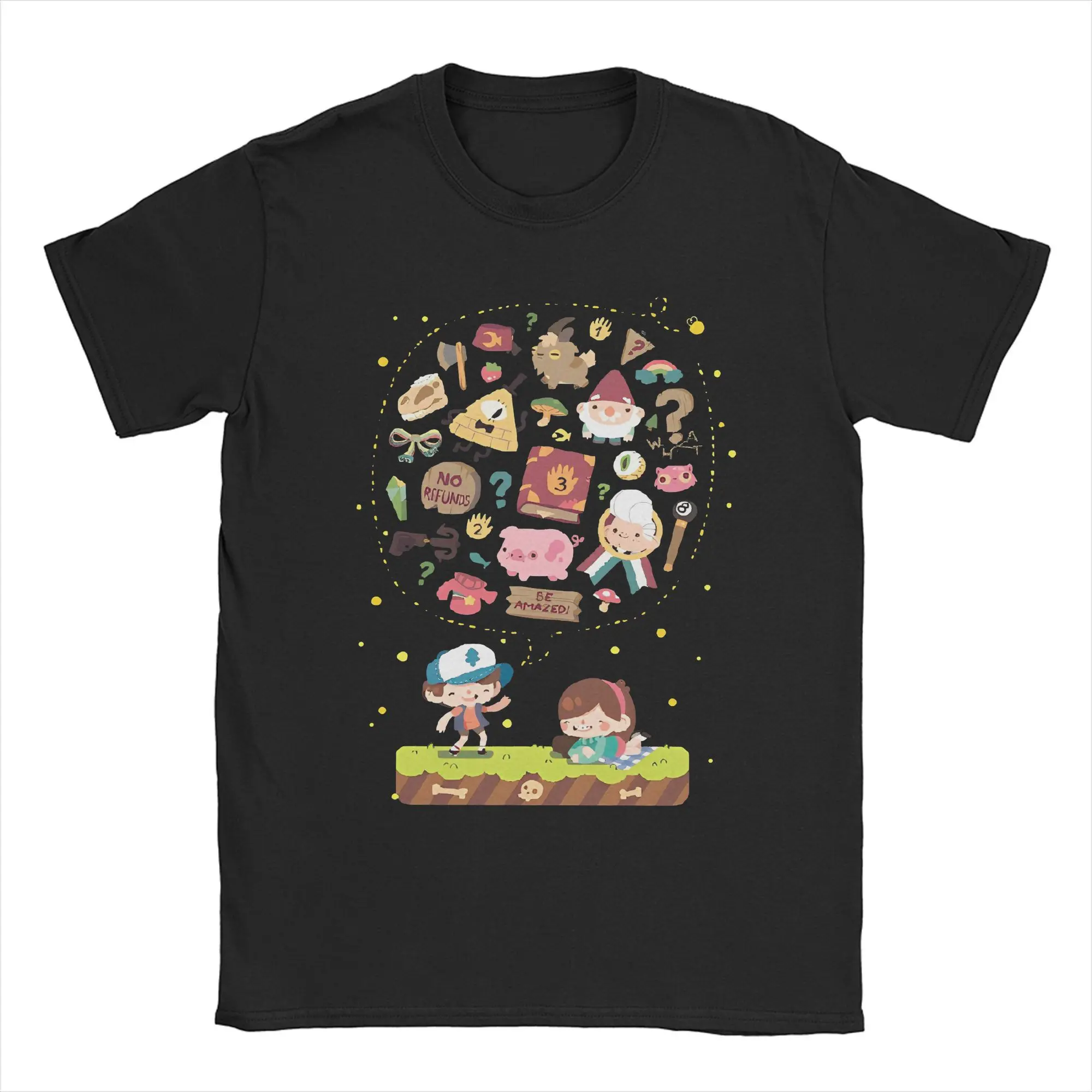 Men's T-Shirts Gravity Falls Late Night Stories Vintage Cotton Tee Short Sleeve Dipper Mabel Pines T Shirt merchandise New