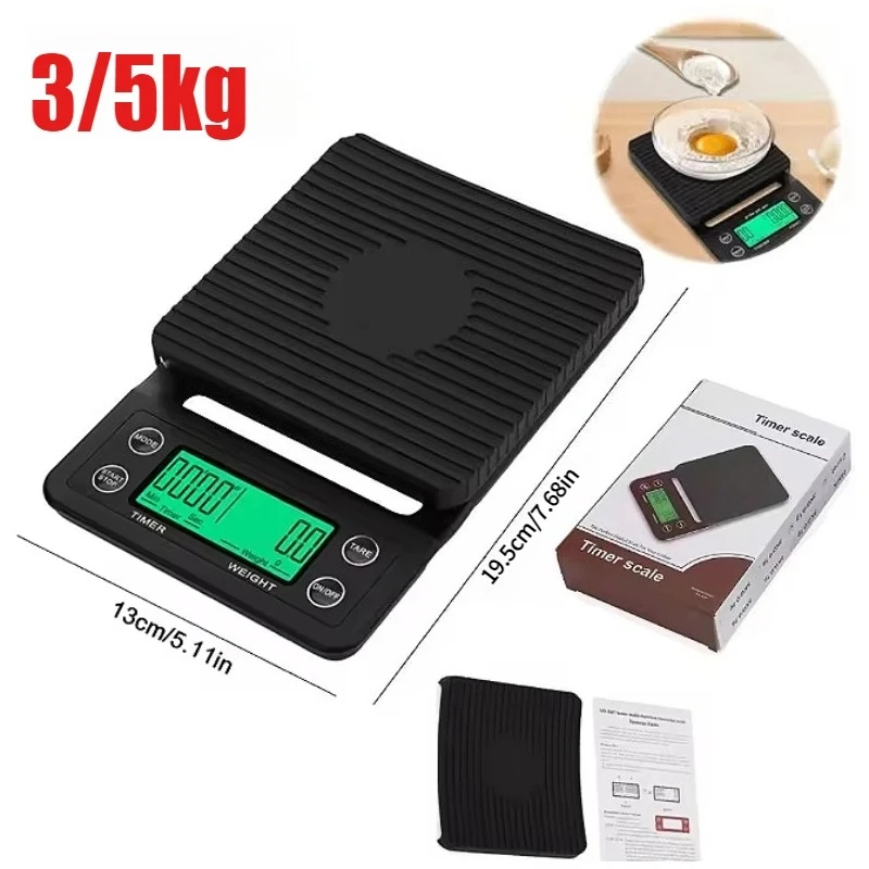 Kitchen Tools Coffee Scale with Timer Digital Multifunction Weighing Scale 3kg/0.1g Pour Over Drip Espresso Scale LCD Display