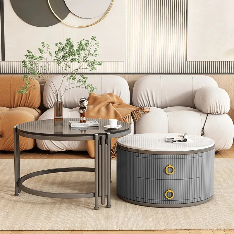 Glass Rock Plate Coffee Table Size Combination Living Room Household Minimalist Small Apartment Retractable High Low Round