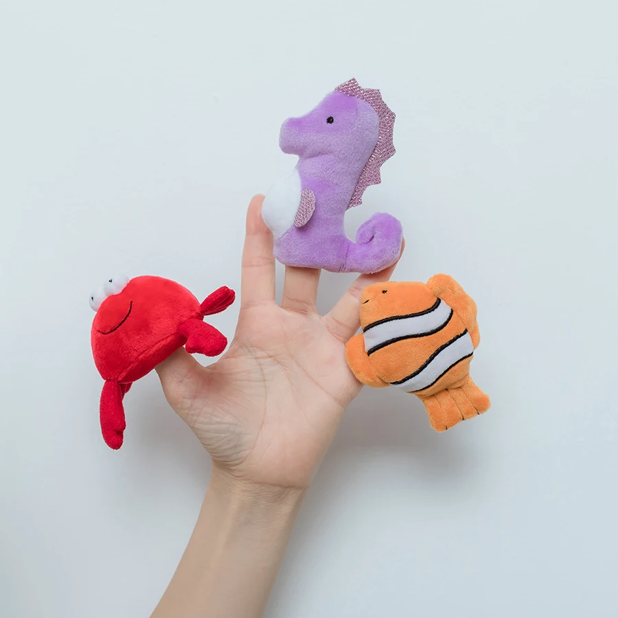 Kawaii Mini Animal Crab Sea horse Hippocampus Clownfish Hand Puppets for Baby Kids Puzzle Finger Puppet