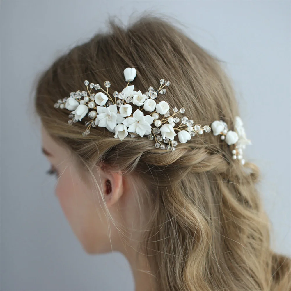 Bridal Headpiece Flowers Crystal Gold Comb Wedding Accessories for Women 7.5*15cm, 6*11cm, 3.5*10cm