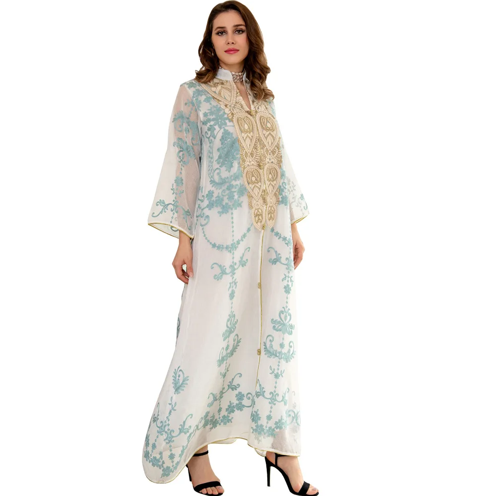 

Middle East Women's Clothing Dubai Arab Evening dress Fashion Rrobes Koftane Marocain Embroidery Long Sleeves Party Gowns