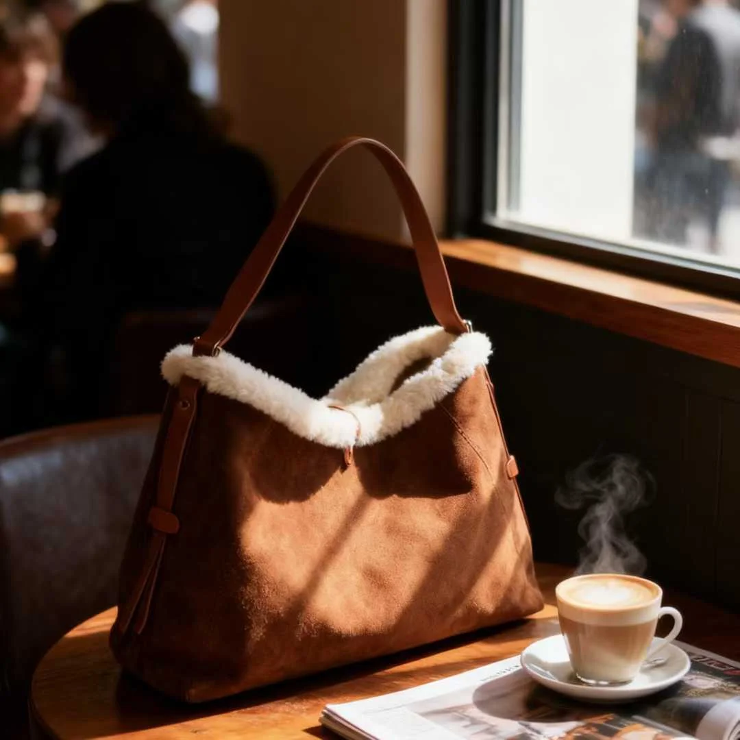 

Autumn Winter Retro Matte Leather Handbags Lamb Wool Large Capacity Tote Bag Women High-End Shoulder Crossbody Bag Underarm Bags