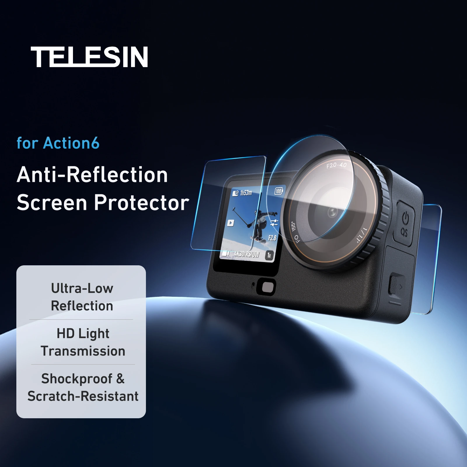 TELESIN AR HD Tempered Film Screen Protector For DJI Osmo Action 6 Lens Protective Glass Dustproof for Action 6 Camera