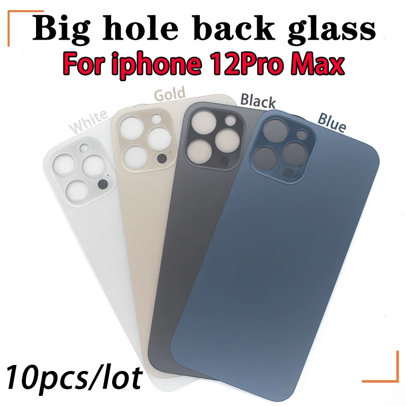 Cubierta trasera de cristal para iPhone 12 Pro Max, carcasa trasera de color Original con agujero grande, 10 unidades por lote