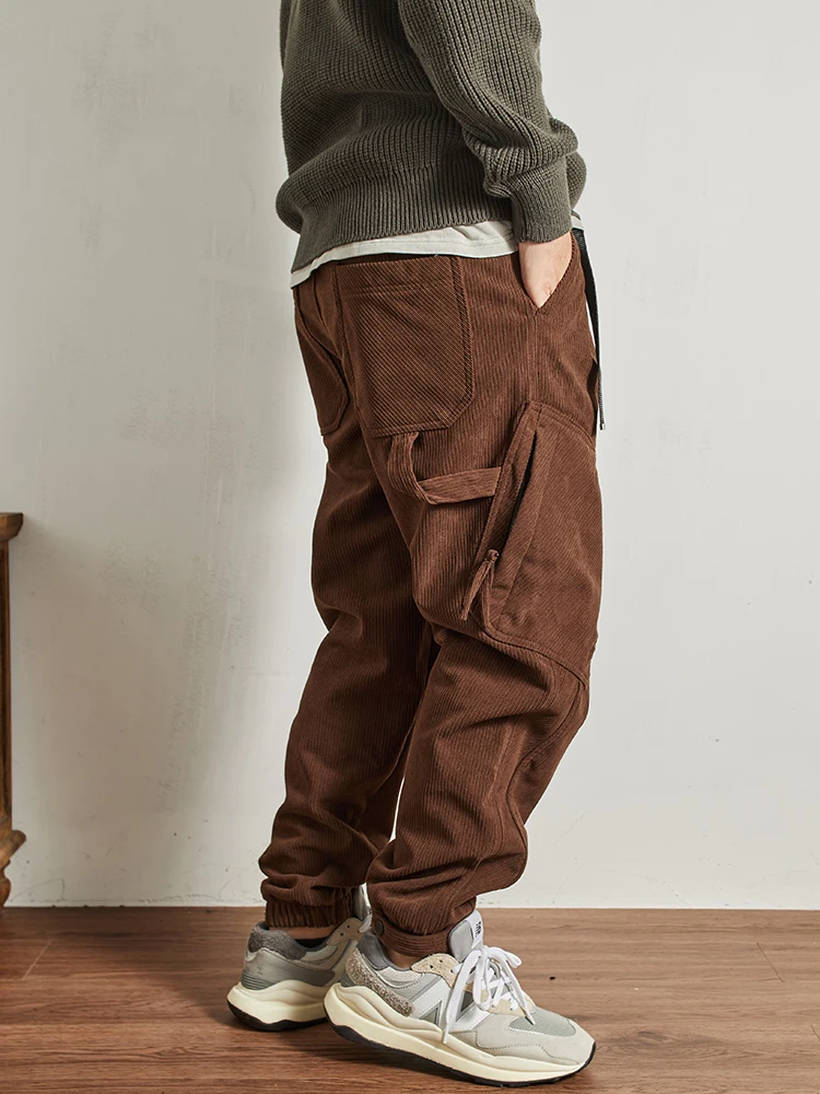 

Мужские зимние теплые повседневные брюки на подкладке, модные брюки с манжетами Харлан, рабочая одежда с несколькими кетами, длинные брюки свободного покроя