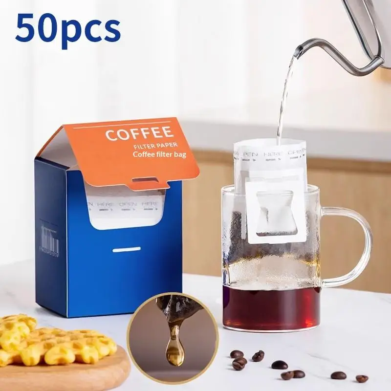 50 Sheets Disposable Coffee Filter Paper Bags Hanging Ear Type Portable Drip Bag For Home Travel Office Use