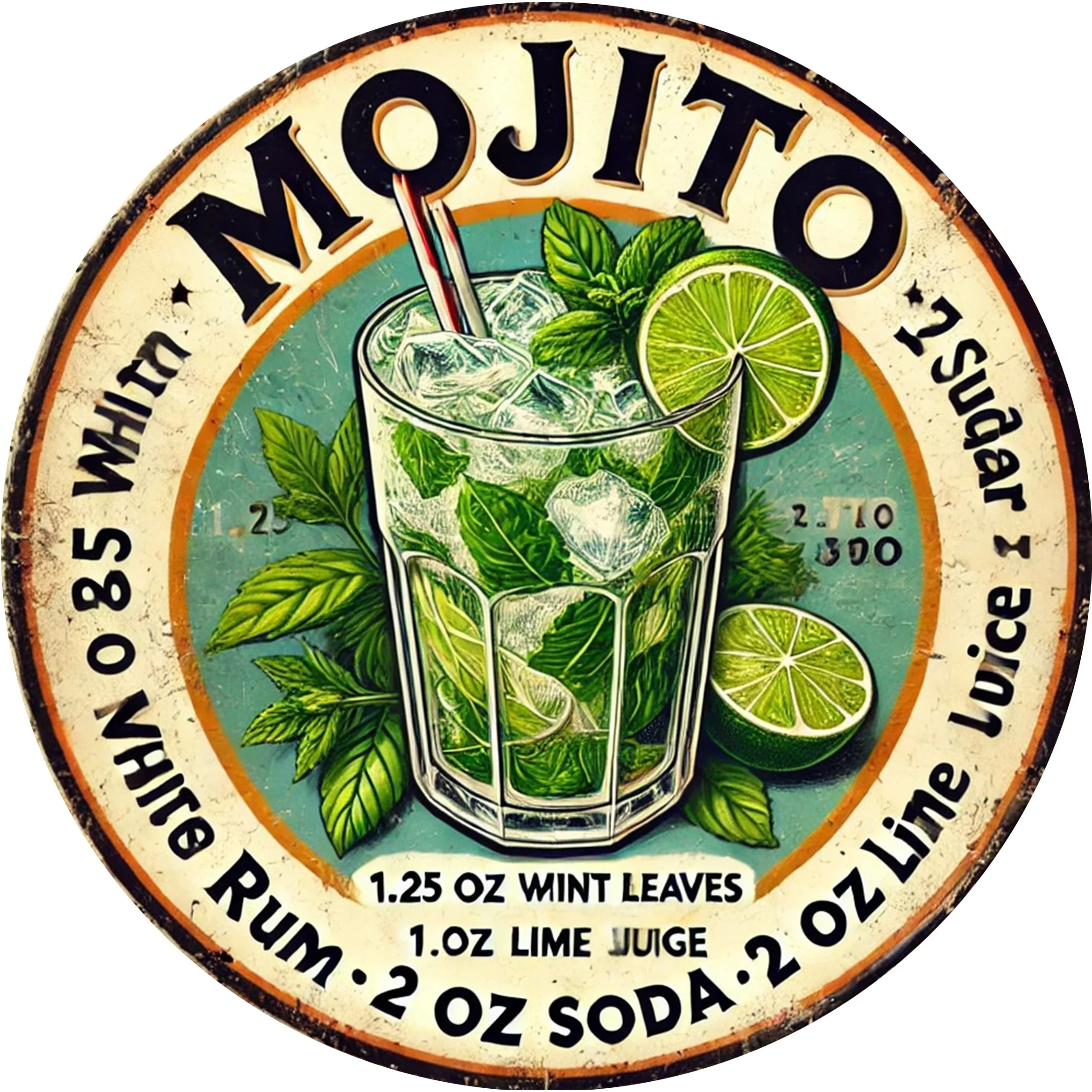 [Vintage Havana Mojito Sign] Vintage Havana Mojito Recipe Metal Sign - 1pc 7.87x7.87" Aluminum Wall Decor for Home, Kitchen, Bar view 3