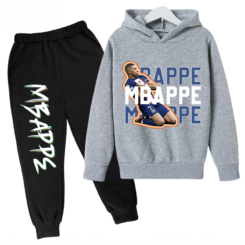 Spring and Autumn Mbappe Printed Children\'s Hoodie Set Sweatshirt Pants 2-piece Sportswear Set for Boys and Girls Kids Clothes