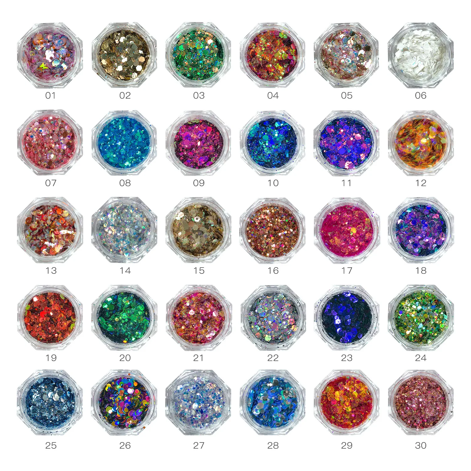 YTYIN 30-kleuren Oplosmiddelbestendig Glitter Acryl Poeder Reflecterend Nagel Glitter Poeder Nagelsalon Nagellucht