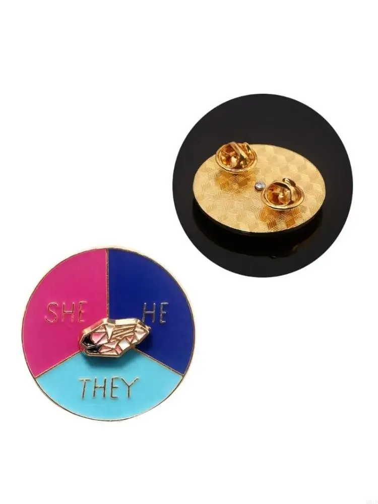 Spinner Pronouns He She They Brooch Metal Enamel Pin Badge with Rotatable Pointer Butterfly Button Pronoun Button Brooch