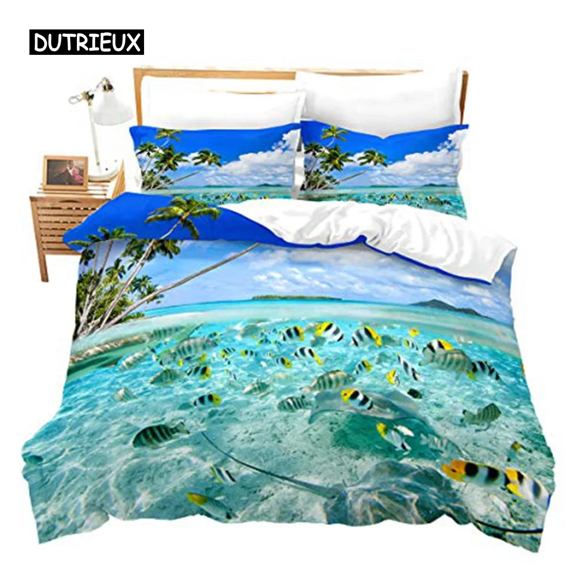 

Beach Duvet Cover Set Twin for Kids Ocean Bedding Set Bedclothes Hawaiian Tropical Printed Microfiber Polyester Comforter Cover