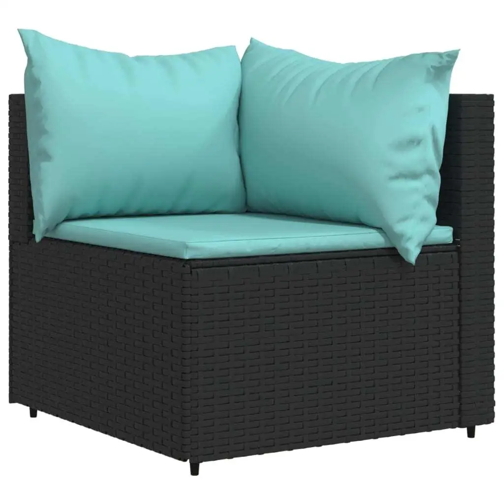 3-delige Patio Loungeset met kussens - Zwart poly rotan tuinmeubelen