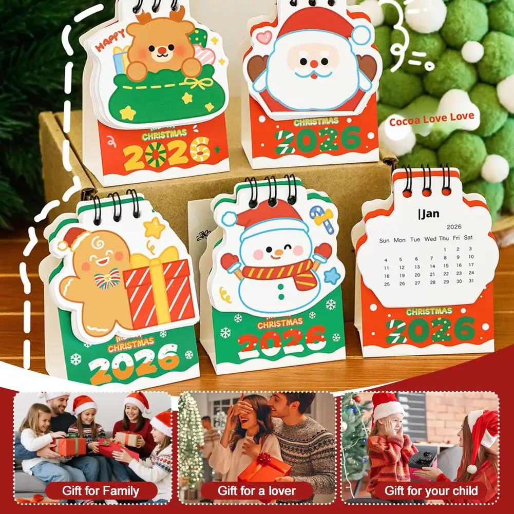 

Мини-рождественский настольный календарь 2026, карманный портативный ежедневник с Санта-Снеговиком, милое украшение для рабочего стола, офисные канцелярские принадлежности, праздничные