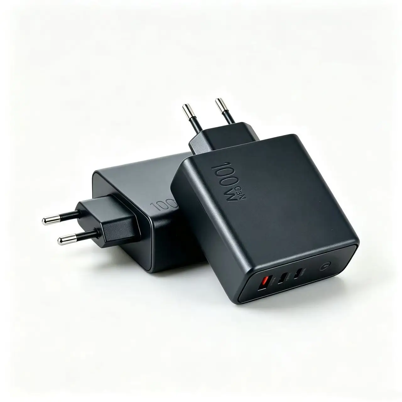 100W GaN Wall Charger, 2 USB-C + 1 USB-A 3-Port Fast Charging, Non-Foldable Fixed Plug PD PPS Charger for Laptop iPhone Samsung