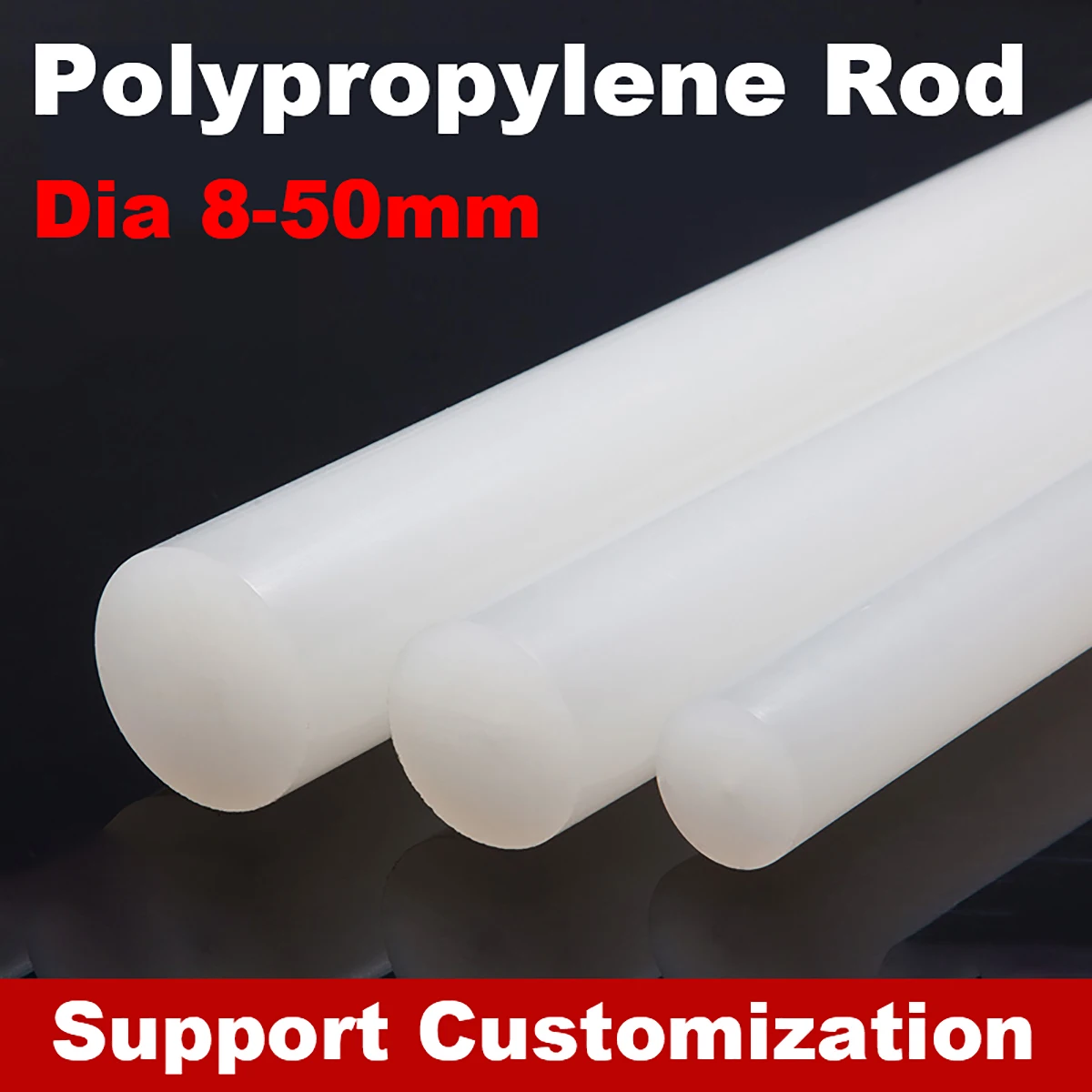 Length 500mm PP Rod White Polypropylene Rod Stick Plastic Bar Dia 8/10/12/15/18/20/25/30/35/40/45/50mm