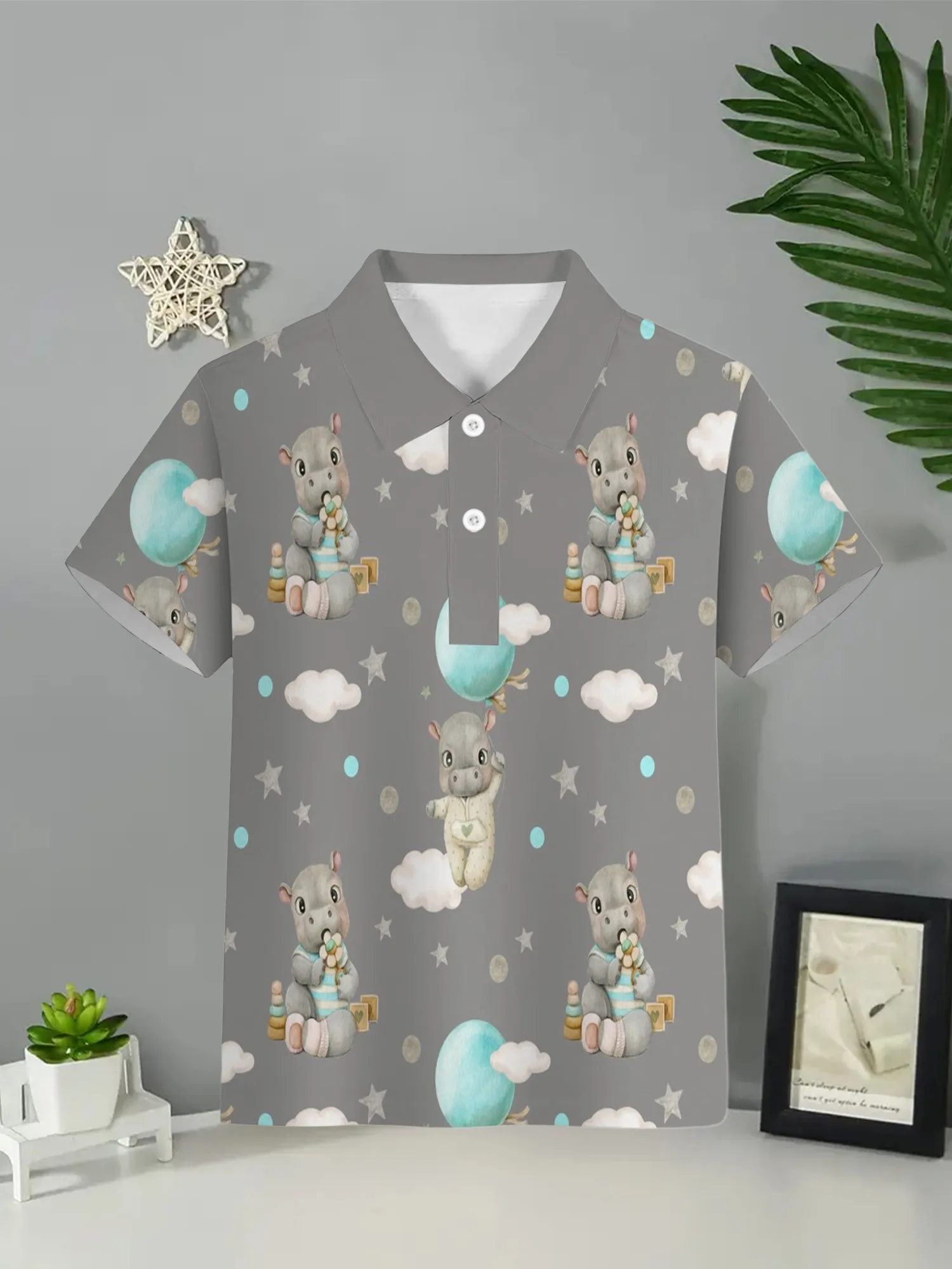 Cute Animals Printed Polo Shirts Short Sleeve Summer Tops Versatile Lapel Collar Button Down Collar Casual Wear Kid Boys Clothes