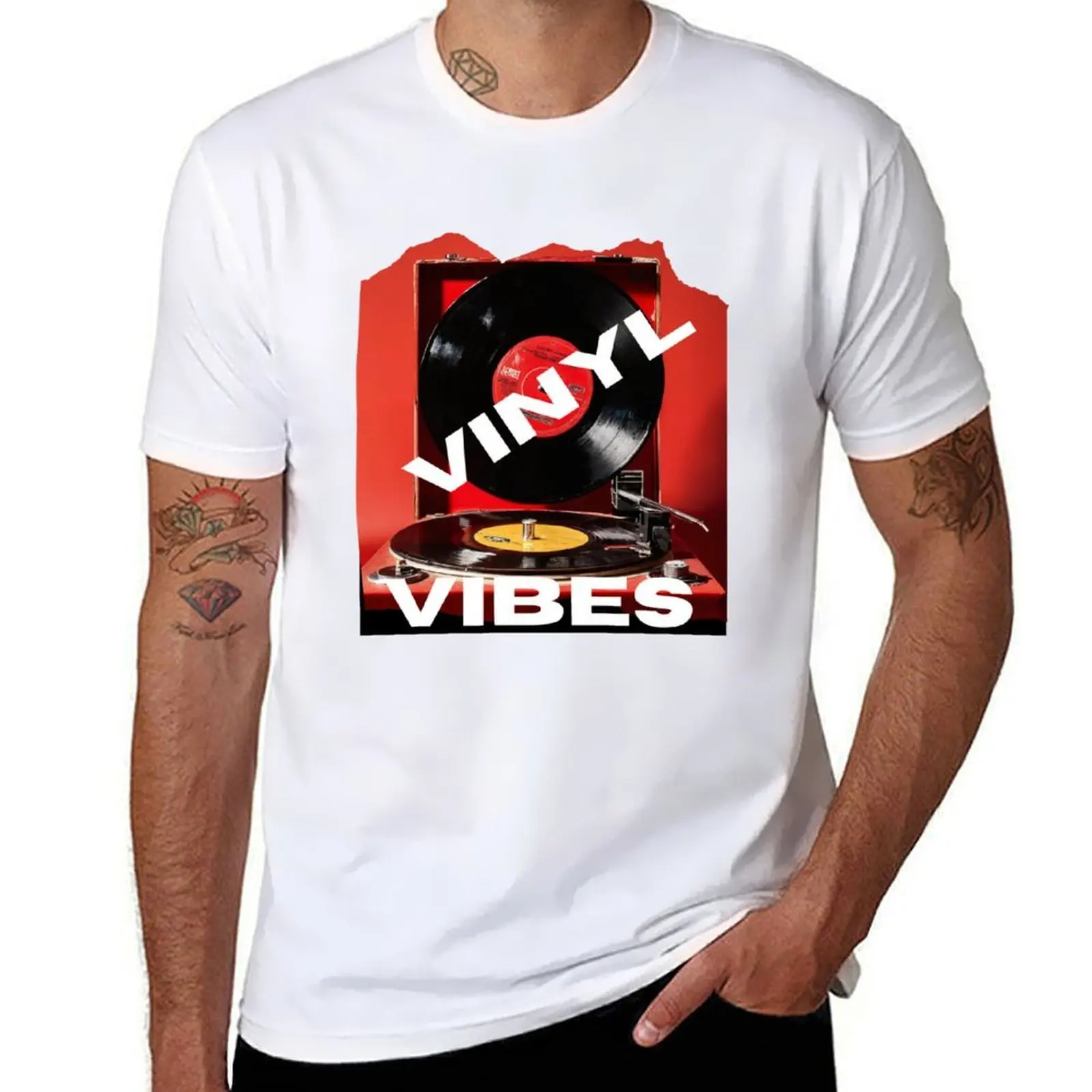 

Vinyl Vibes Record Player Design #1255 T-Shirt cotton t shirts high quality man t shirt cotton T-Shirt