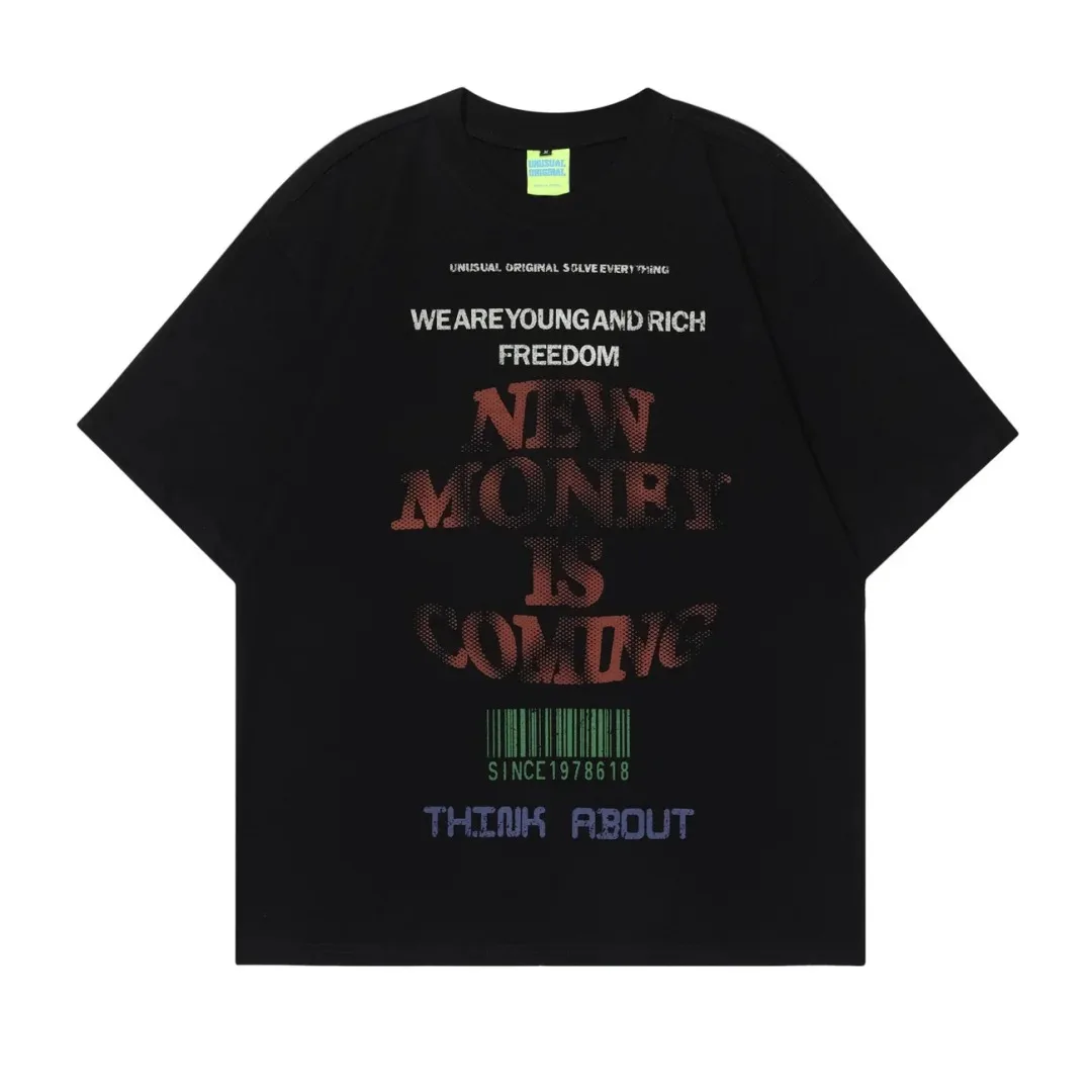 الأمريكية شارع العليا الأسود قصيرة الأكمام 2026 الصيف الرجال النساء عالية الشارع تي شيرت على طراز هاراجوكو الغنية الرجعية عادية حجم كبير #3