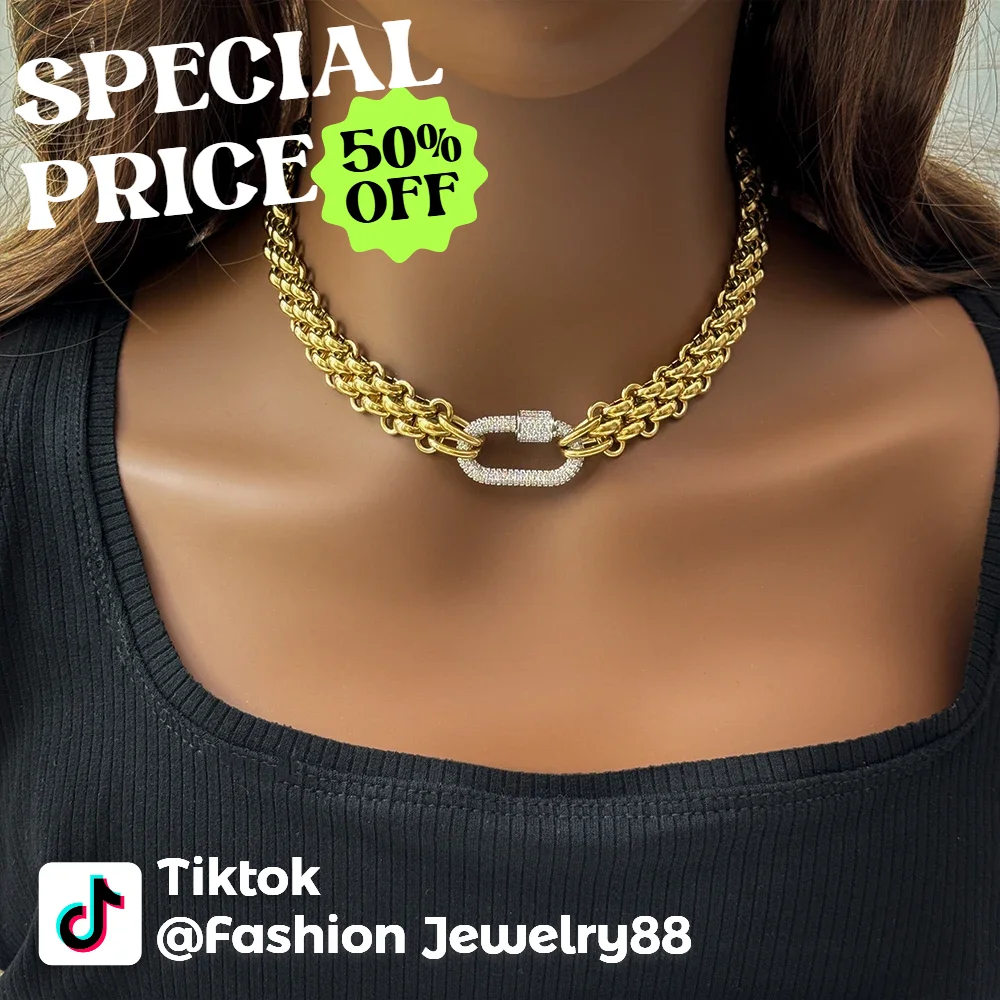 Waterproof 18k Gold Plated Stainless Steel Hypoallergenicity Three Layer Braided Chain Zircon Clasp Necklace YF3811