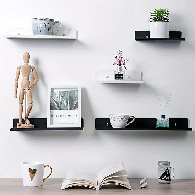 Floating Shelves Punch Free For Wall Storage Self-adhesive Rack Kitchen Home Decor Bathroom Accessorie Modern Matt Black