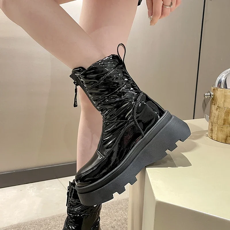 Women Solid Snow Boots 2023 Winter New Cotton Boots Designer Plush Warm Zipper Platform Shoes Water Proof Boots Zapatos De Mujer