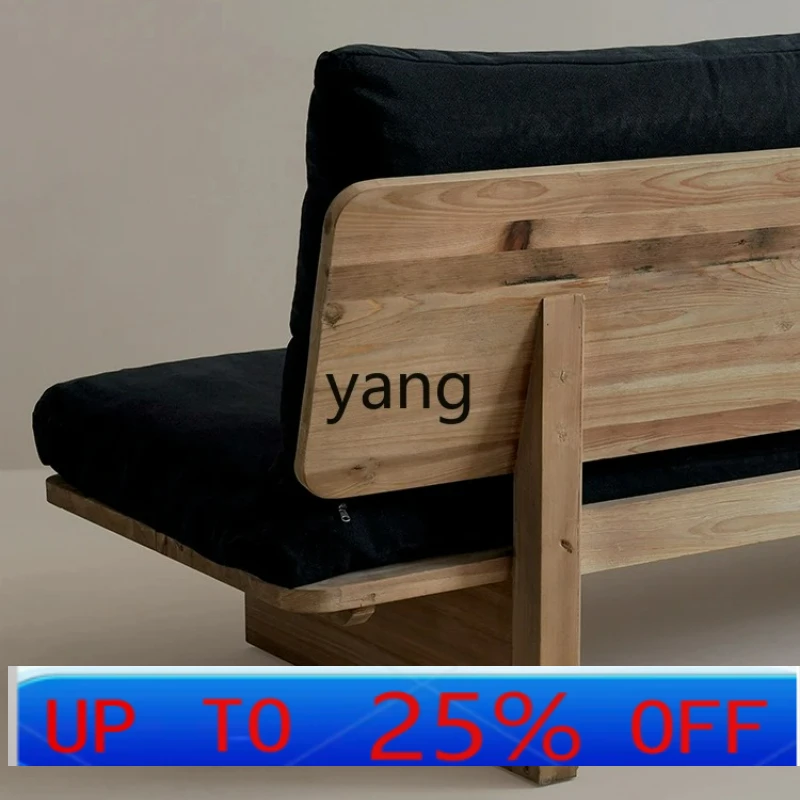 

LMM Old Wood Bed & Breakfast Solid Wood Sofa Retro Black Fabric Hall Guest Room Sofa