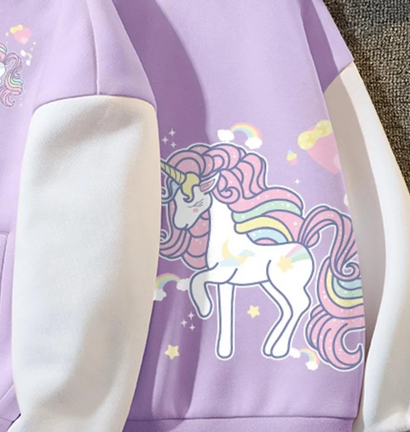 3-14 Years Autumn Winter Girl Unicorn Jacket Children Baseball Coat Girl Printed Sportswear Kids Windbreaker Jacket