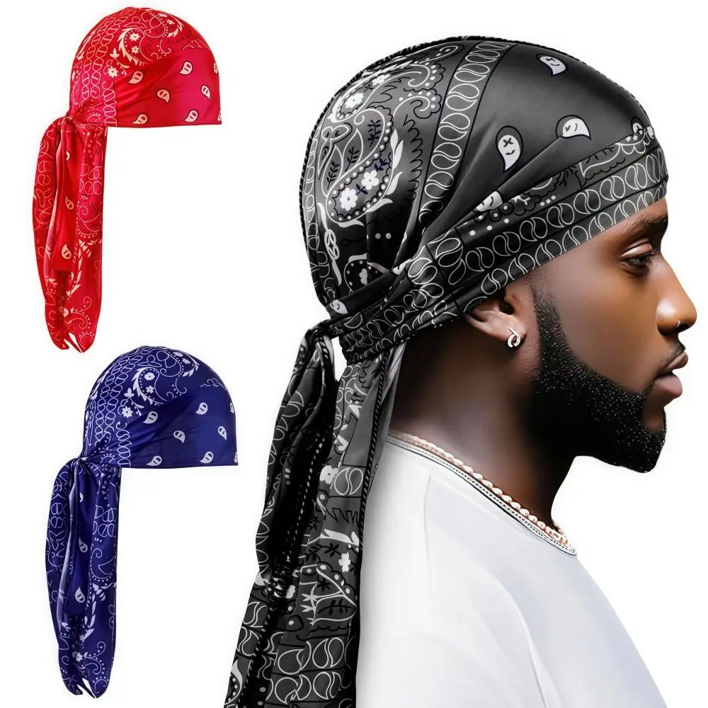 

Модный мужской платок с принтом амебы, имитация шелка, дышащая пиратская кепка с длинным хвостом, легкая велосипедная шапка с волнистым принтом, уличная