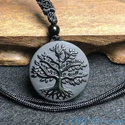 Natural Genuine Obsidian Life Tree Necklace Pendant Healing Crystal Guardian Jade Pendant Male and Female Jade Necklace Jewelry