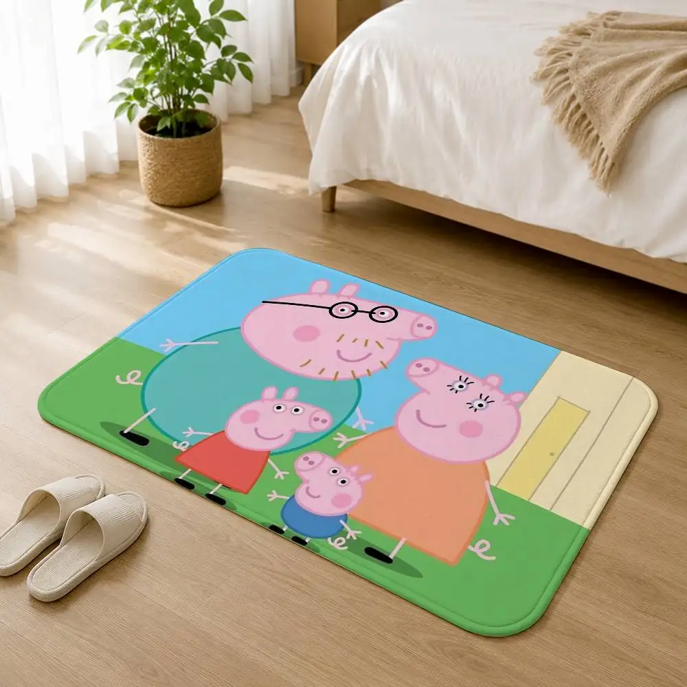 Cute Pink Pig P-Peppa-S Anti‑Slip Floor Mat Short Plush Rug mat Soft Comfortable Machine Washable Home Decor