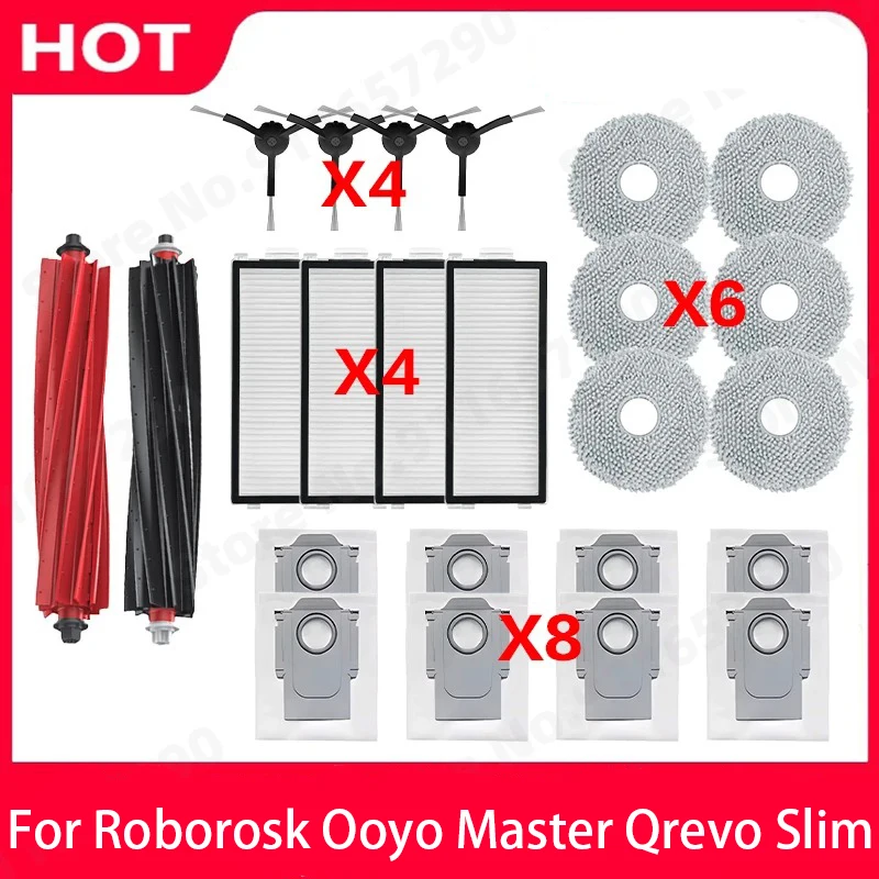 Roborock Qrevo Master / Qrevo Slim Roboter-Staubsauger Zubehör Haupt- und Seitenbürste HEPA-Filter Wischtücher Staubbeutel Ersatzteile