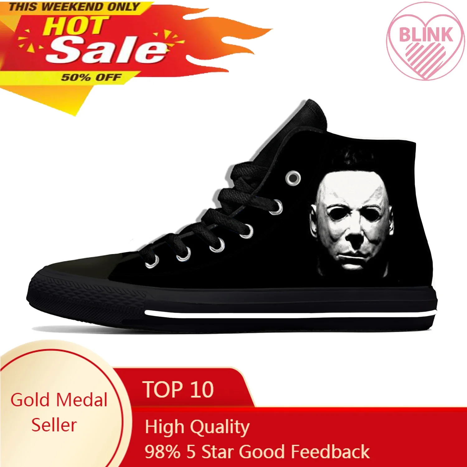 Michael Myers Halloween Horror Scary Cool Fashion Casual Cloth Shoes High Top Lightweight Breathable 3D Print Men Women Sneakers