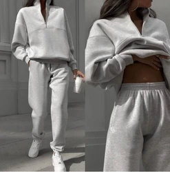 Women's Sports Suits 2025 Autumn Winter Latest Marketing Solid Thick Long Sleeved Zipper Sweatshirt Pants Set Two Piece Set