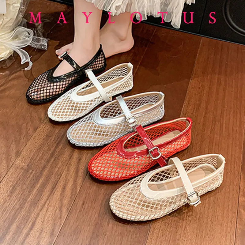 

Size 36-42 Flat Shoes Women Low Heel Pumps Summer Mesh Mary Jane Shoes Comfort Ballet Flats Summer Ladies Buckle Shoes