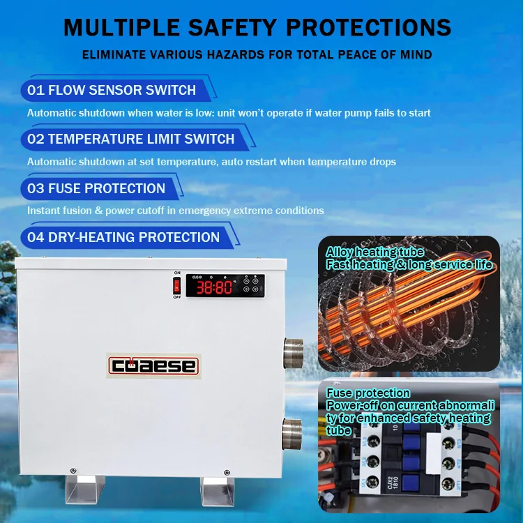 Commercial and Home Use Inverter Pool Heater Pump Tankless 18KW Stainless Steel Electric Heater for Swimming Pool