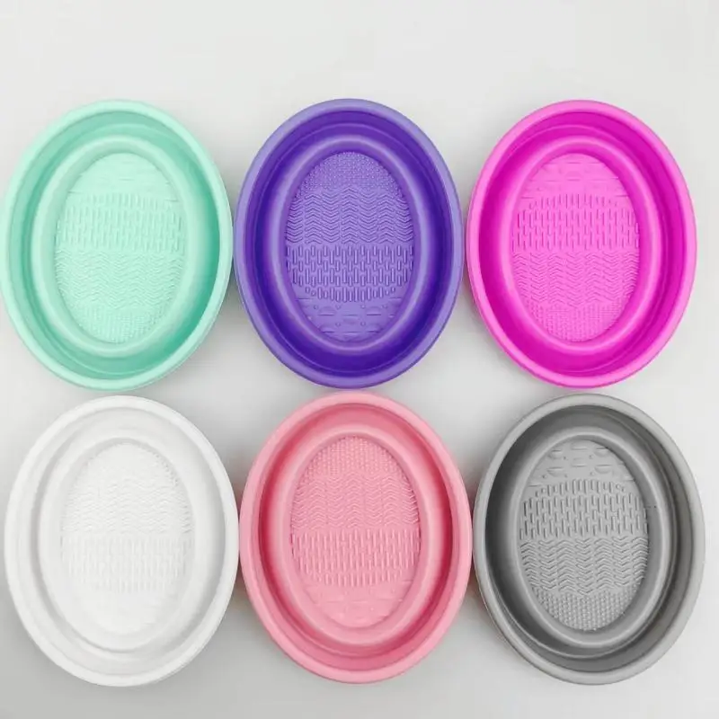 Cuenco de limpieza plegable para esponjas en polvo, cepillos para sombra de ojos, estera limpia, herramientas de belleza, caja de fregado, limpiador de brochas de maquillaje de silicona suave