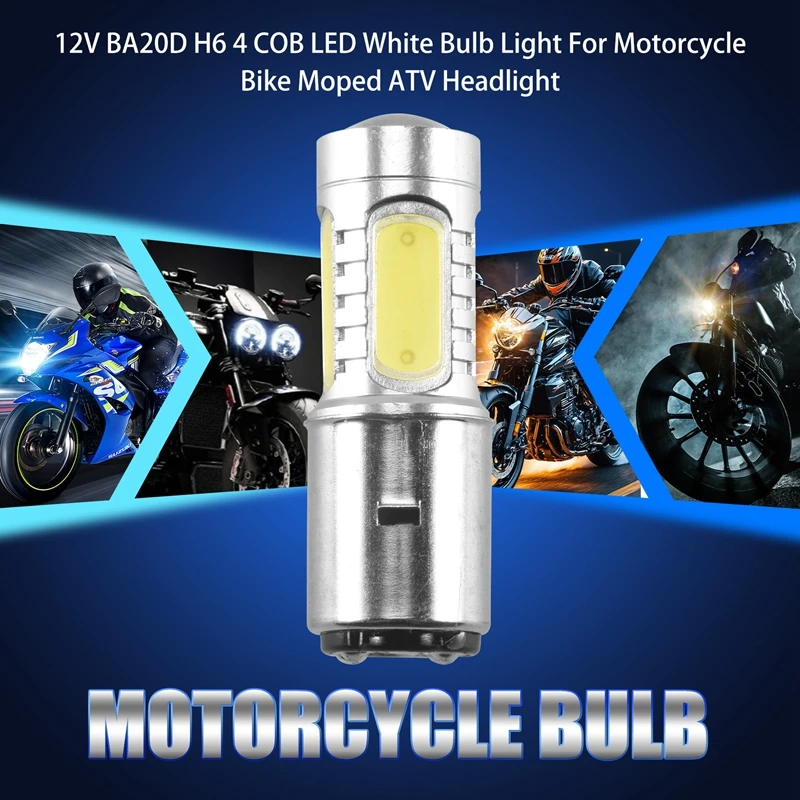 12V BA20D H6 4 COB LED White Bulb Light For Motorcycle Bike Moped ATV Headlight Rich