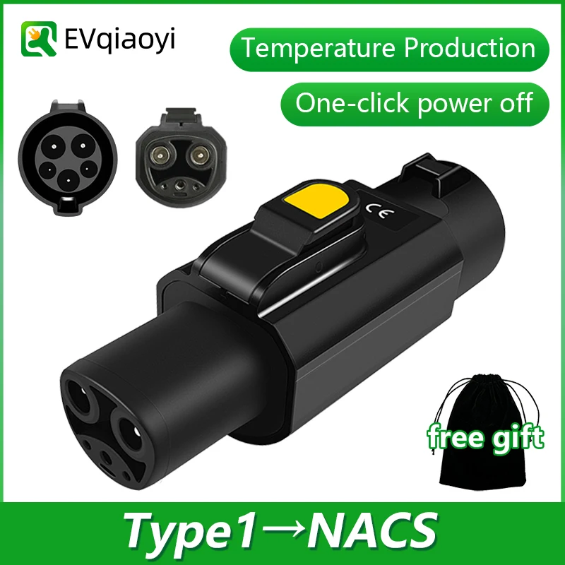 

Адаптер EVqiaoyi Type1 к NACS EV 50A 11 кВт Конвертер SAE J1772 Pile в Tesla EVs с контролем температуры для быстрой безопасной зарядки