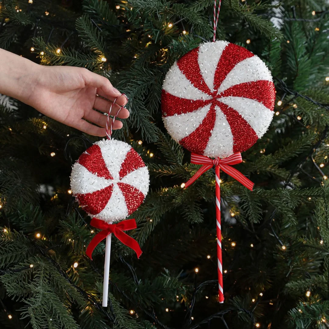 New Red White Foam Candy Lollipop Christmas Hanging Ornaments Decoration Crutches Cane Boot Xmas Tree Pendant for Christmas