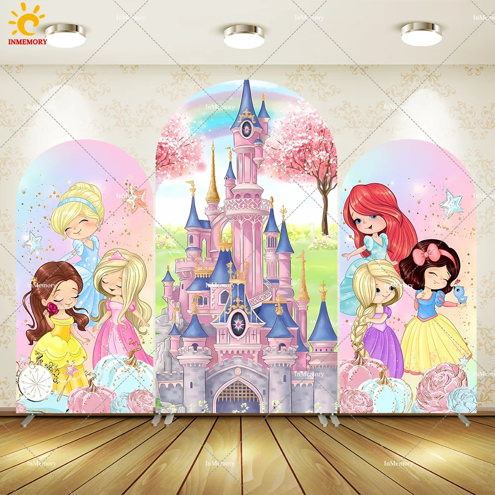 

Disney Castle Princess theme Arch Cover Backdrop Girls Birthday Supplies Flowers Pumpkin Baby Shower Arched Wall Panels Banner