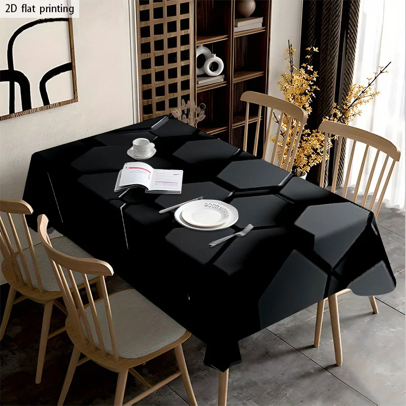 Modern 3D Tile Tablecloth Dark Hexagon Geometric Pattern Tablecover for Dinner Table, Holiday Party & Dining Decor