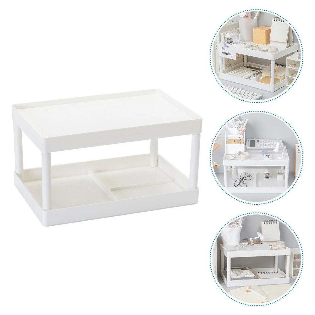 

Double-layer Storage Stand PP Material Compact Desk Organizer Stationery Holder Home Office Sundries Rack