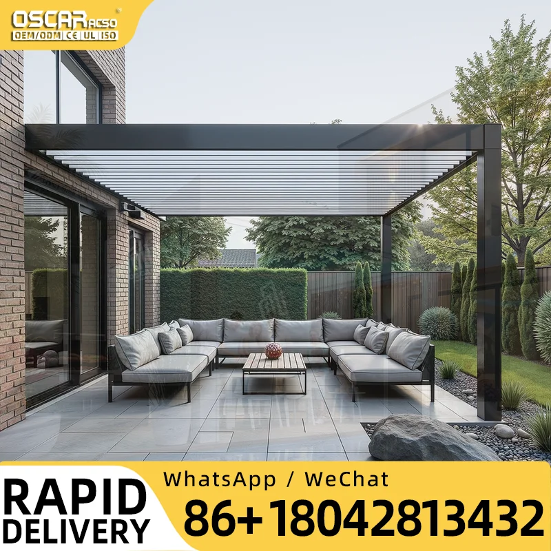 Outdoor Motorized Louvered Canopy 3x3 3x4 4x6m Bioclimatic Shading for Garden Patio Beach pergola
