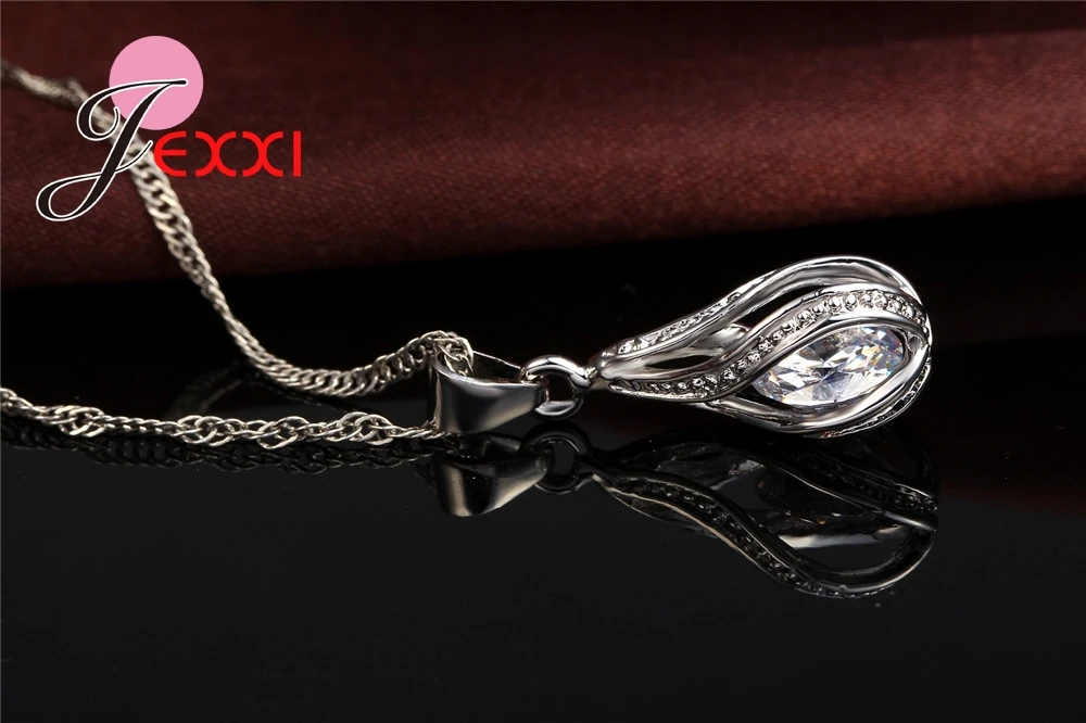 8 Colors Best Gift for Women Girls Friends 925 Sterling Silver Jewelry Set CZ Cubic Zircon Water Drop Necklace Dangle Earrings