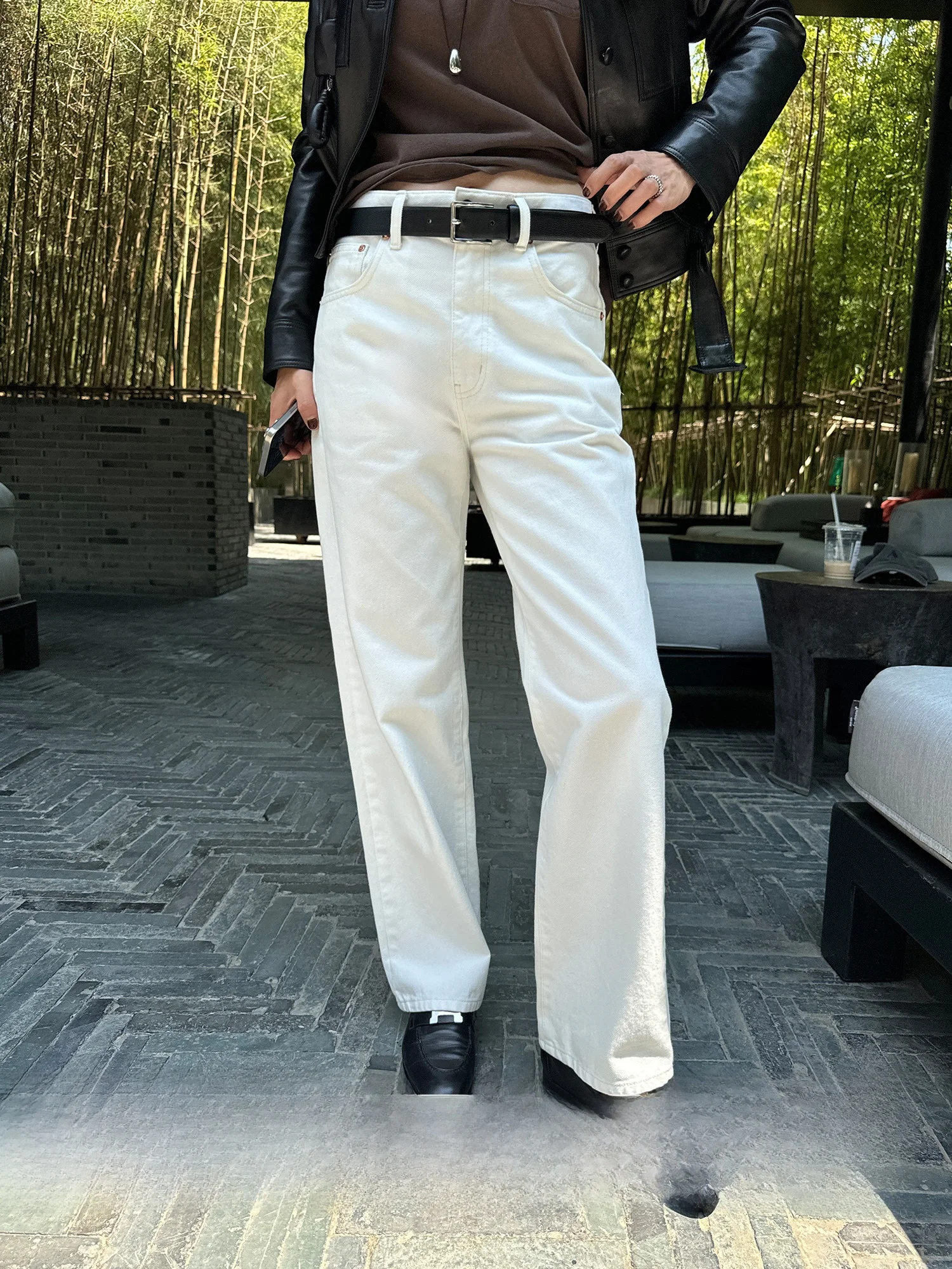 

Белые прямые джинсы, женские матовые свободные повседневные брюки с высокой талией, Новое поступление осени, хлопок Le Alfaionline